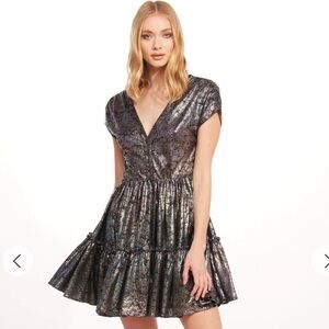 Eva Franco ulani mini dress - pyrite iridescent metallic short sleeves size 4